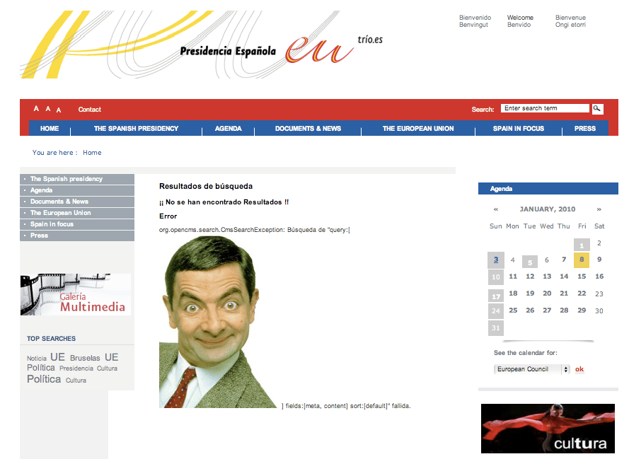 Mr. Bean colouse en eu2010.es a través dun fallo de seguridade