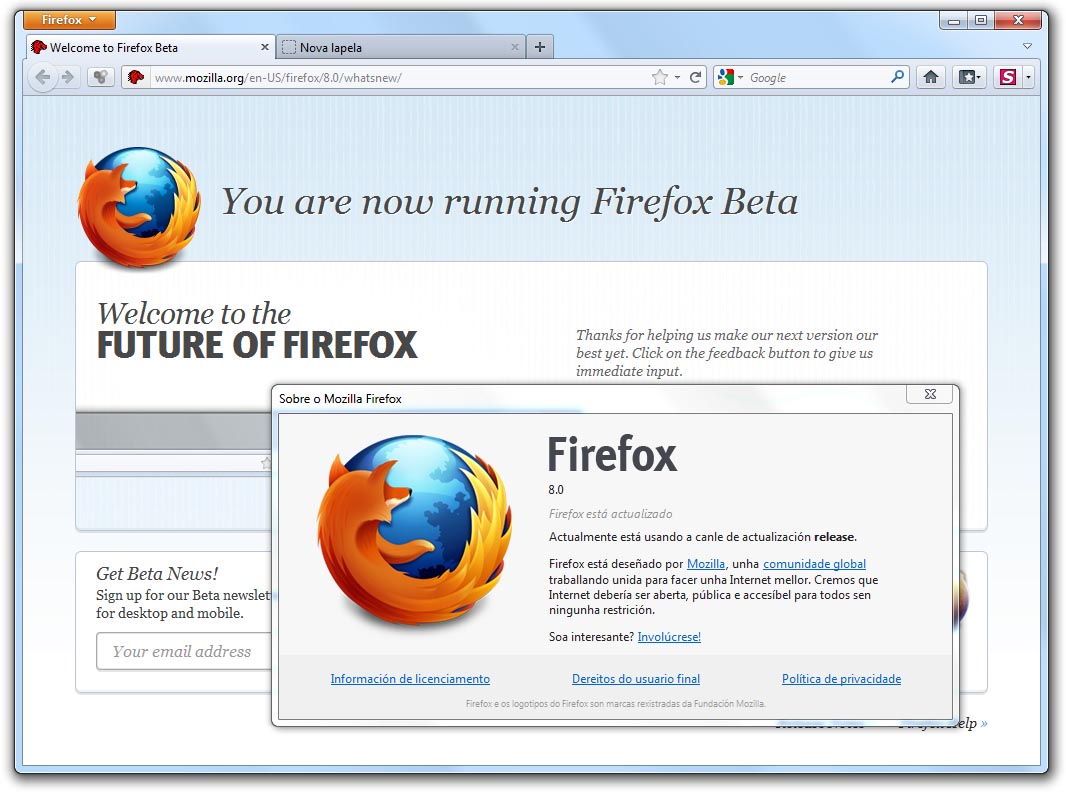 Pese a non terse anunciado oficialmente, xa podemos descargar o Firefox 8.0 en galego