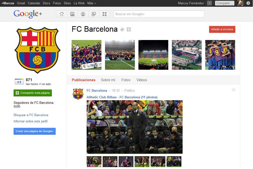 O F. C. Barcelona é unha das primeiras entidades españolas en estrear páxina en Google+