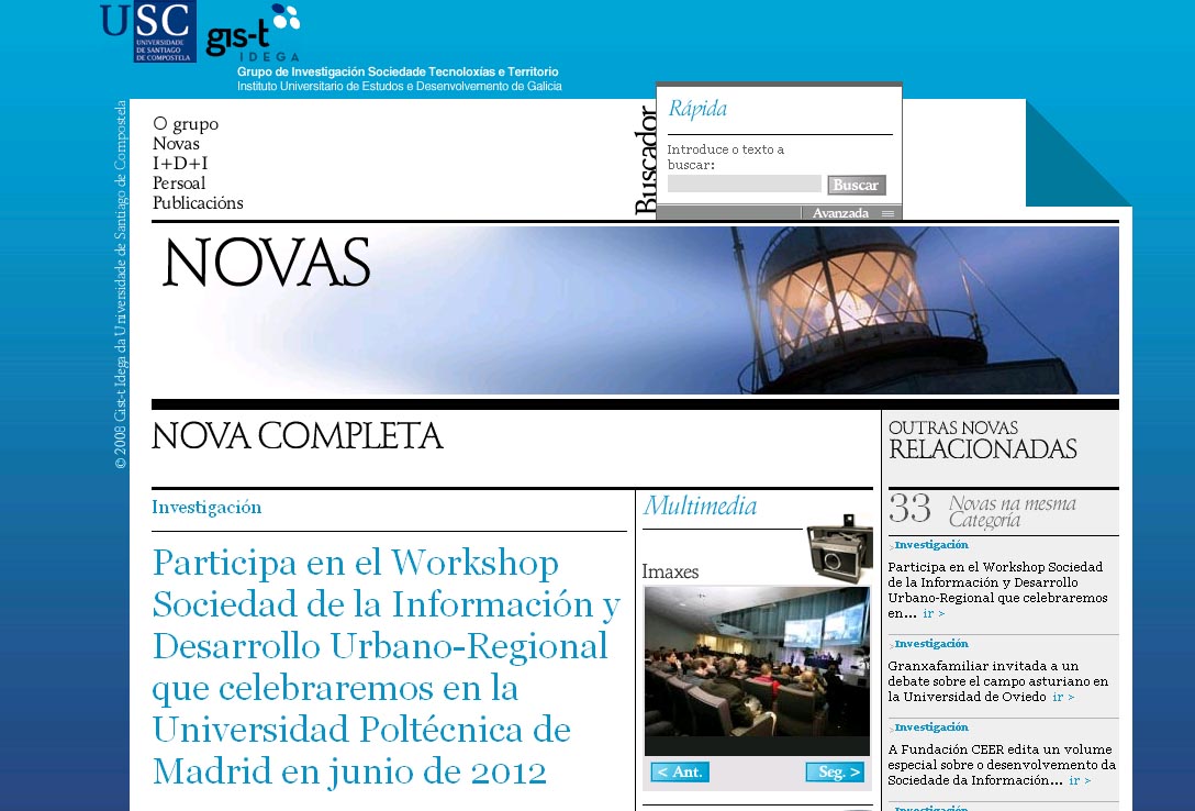 Captura da web do grupo Gis-T IDEGA, responsábel da actividade