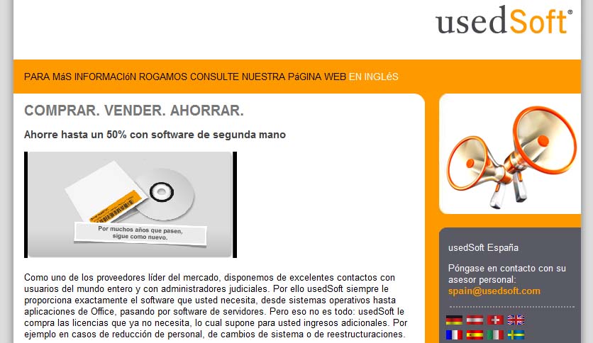 UsedSoft promete, na súa páxina web, licenzas de software con ata un desconto de ata o 50%