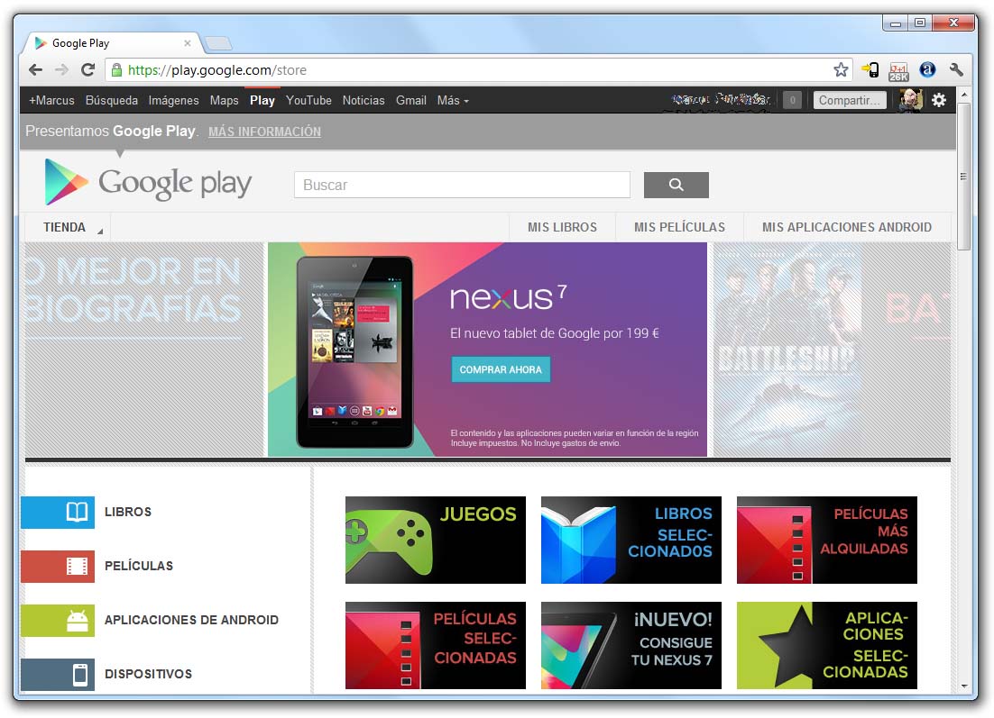 Nas últimas horas o Nexus 7 apareceu na tenda en liña Google Play de España, Francia e Alemaña