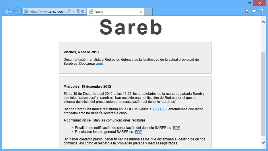 Os actuais propietarios de sareb.es defenden os seus argumentos dende sareb.com