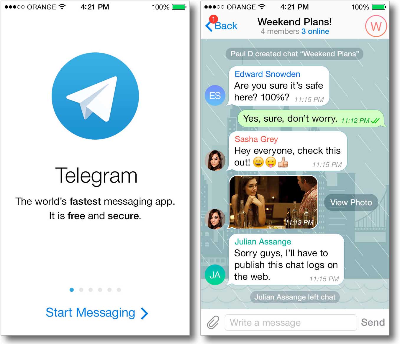 Capturas da versión para iPhone de Telegram