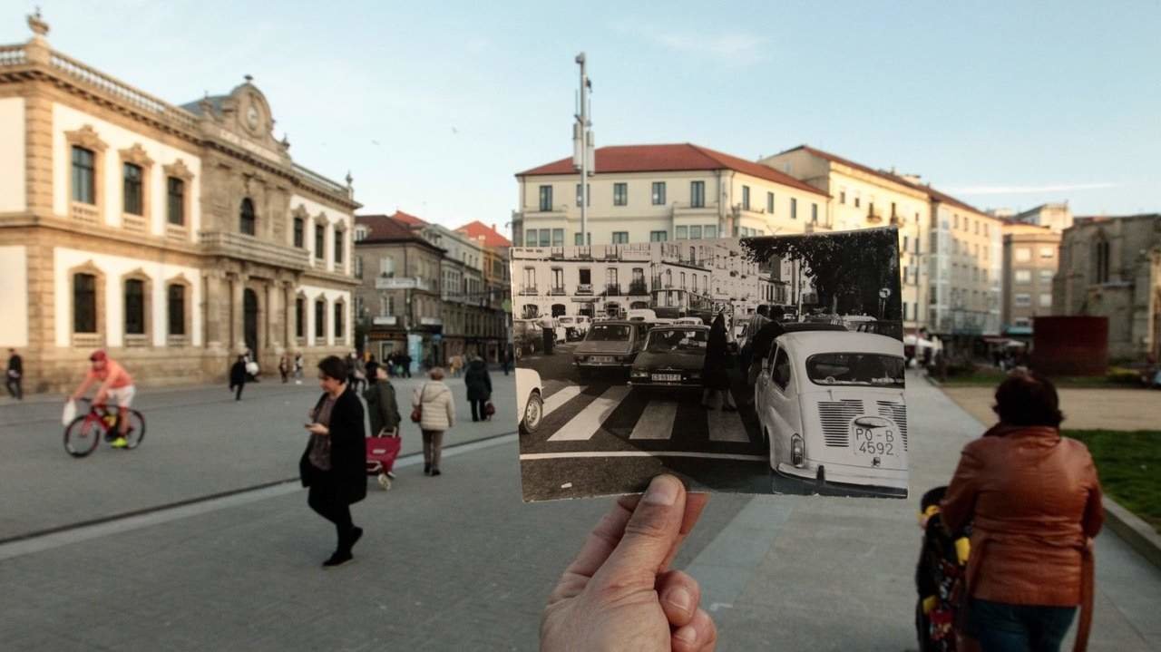 O contraste entre a Pontevedra dos coches e a peonil nunha imaxe de Rafa Fariña