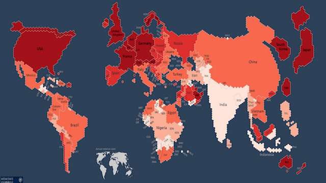 1 Este mapa del mundo muestra a los países según su número de usuarios de Internet