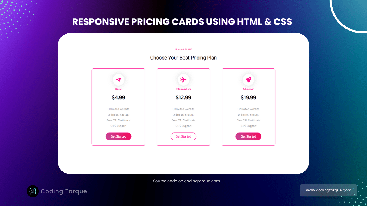 Responsive Pricing Cards using HTML & CSS - Coding Torque » Coding Torque