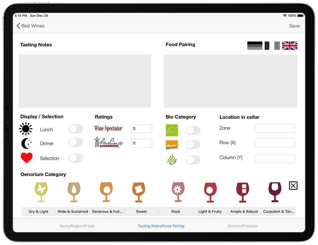 Edit wine tasting notes and food pairing