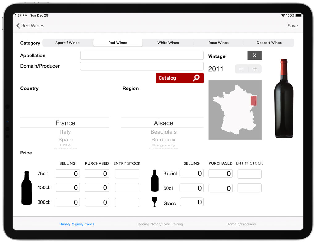 Editing wine information details on iPad