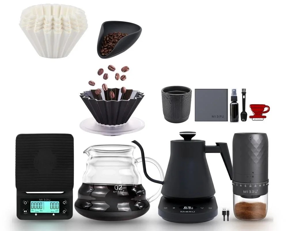MIBRU Professional V60 Coffee Brewing Set with Electric Kettle