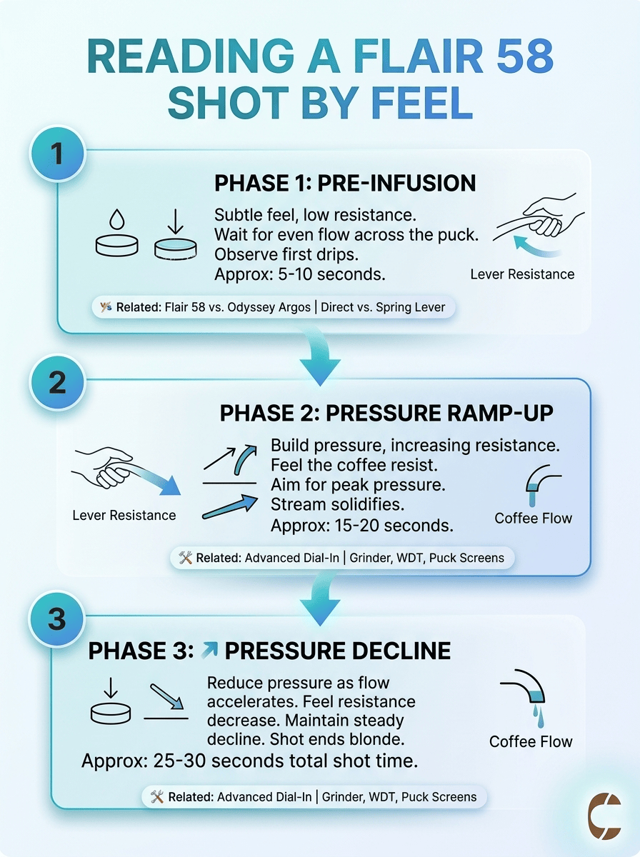 Flair 58 pressure profiling cues for reading an espresso shot by feel