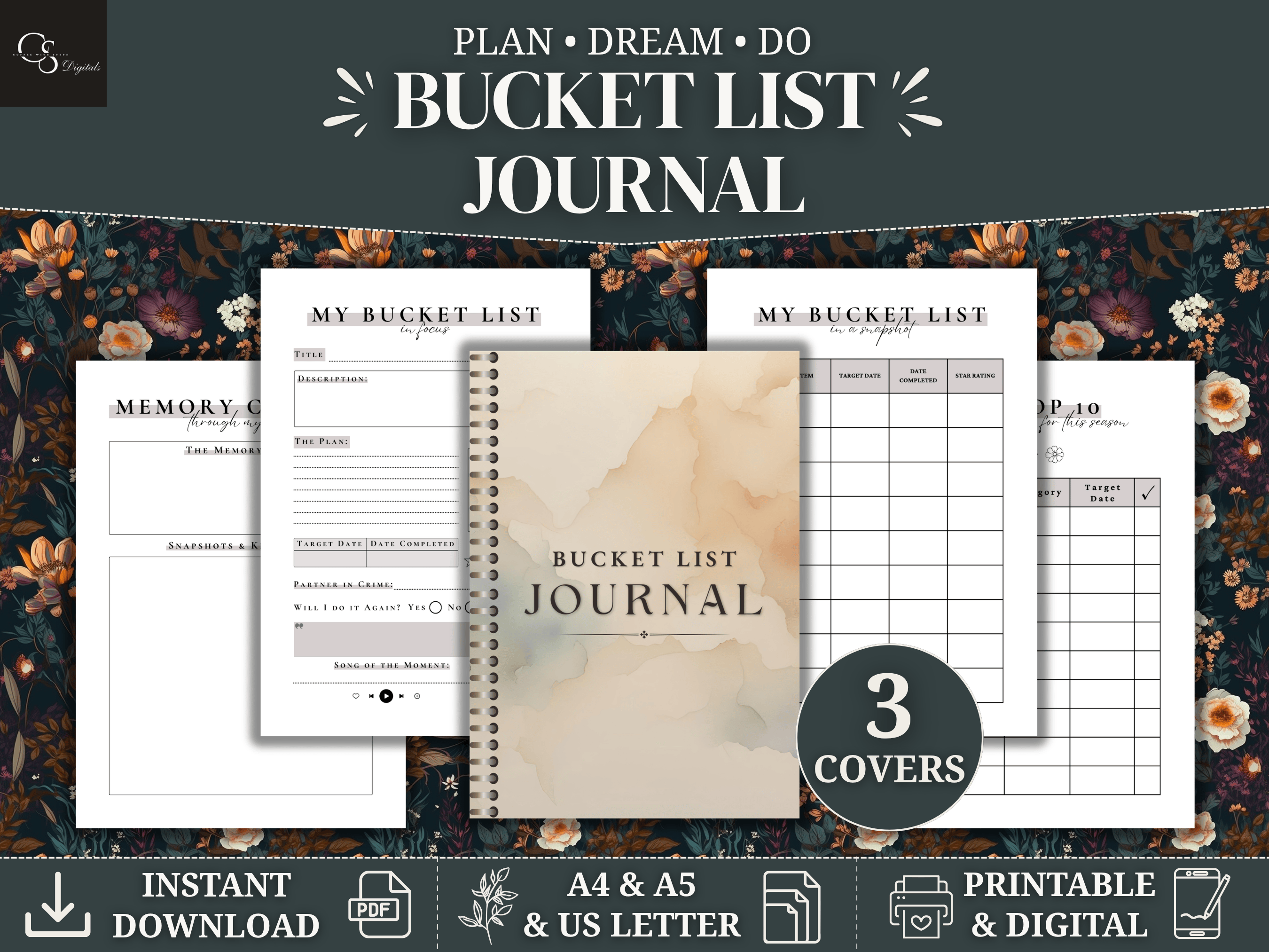 A mock up of my bucket list journal template on Etsy