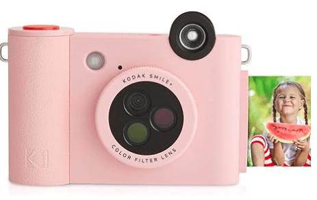 An instant print camera with Bluetooth features and filters.