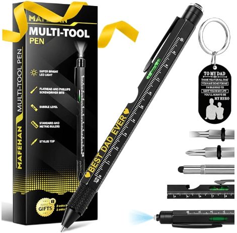 Multitool pen with engraved keychain.