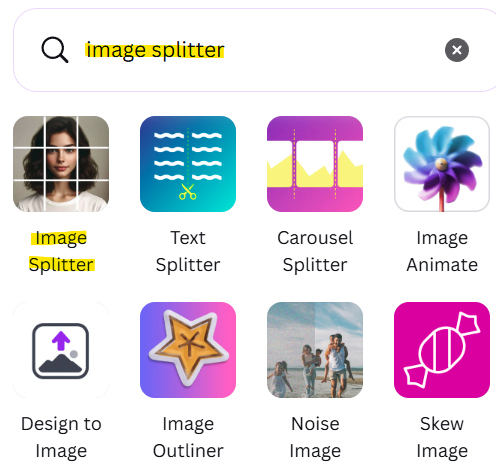 A screenshot showcasing the icon of the Image Splitter app on Canva.