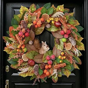 Squirrel wreath for fall home decor must haves.