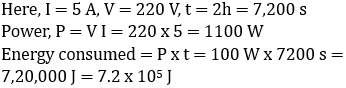 Motor power energy: P=VI=220×5=1100W, Energy=P×t=1100×7200=7.92×10^5J calculation steps shown