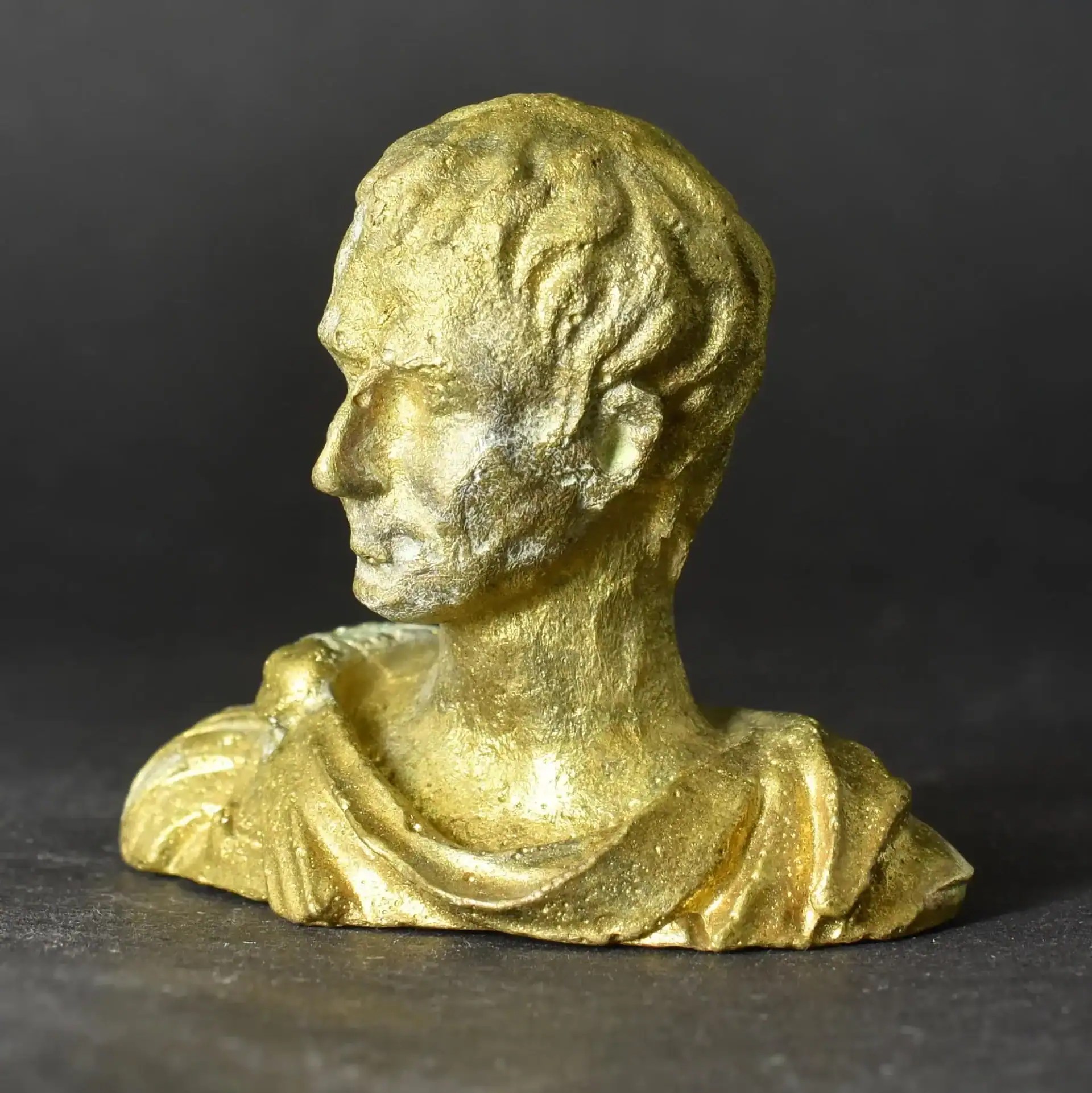 Julius Caesar statuette angle two solid bronze bust