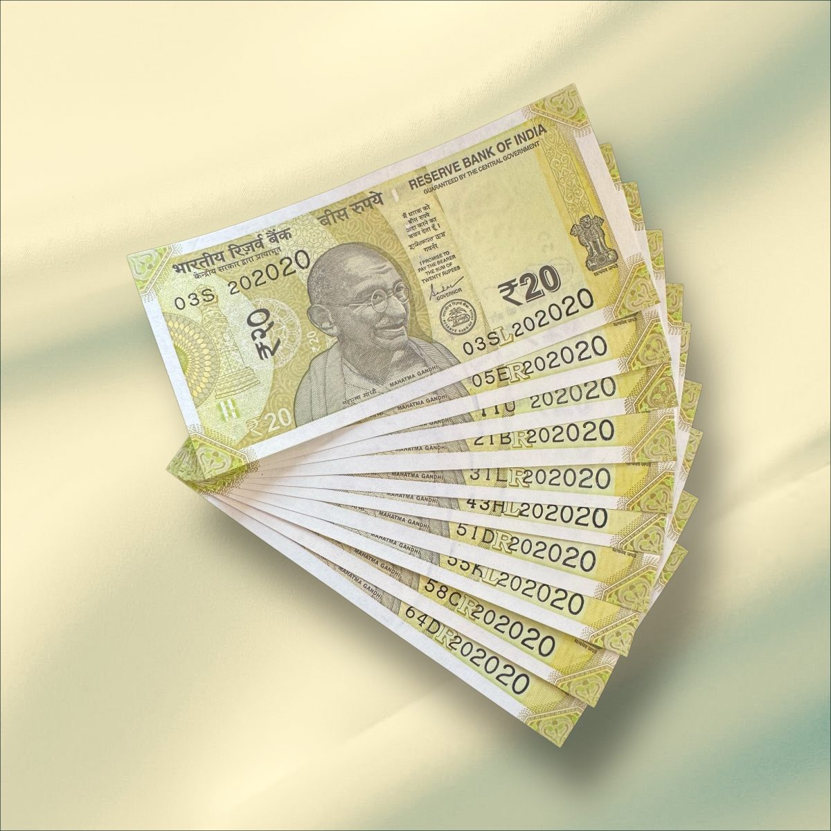 Rs 20 India Banknote Tripling Number 10 Note Set Number 202020 Gem Unc Very Unique and Rare