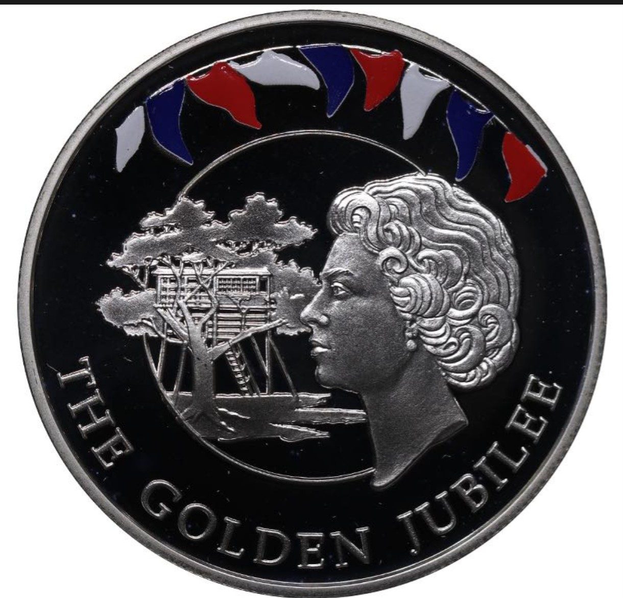 Falkland Islands 50 Pence - (Elizabeth II Tree house) 2002 Rare Unc Commemorative Coloured Coin #J-17
