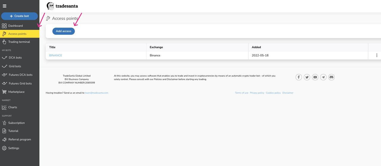 TradeSanta Bot Interface