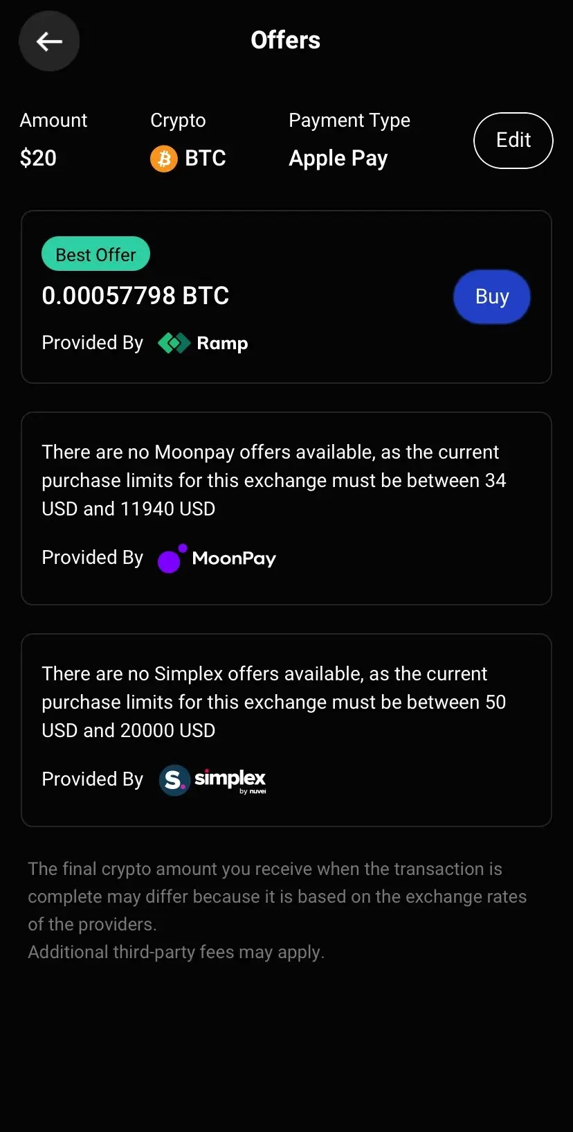 Step 4: Select BTC and Apple Pay