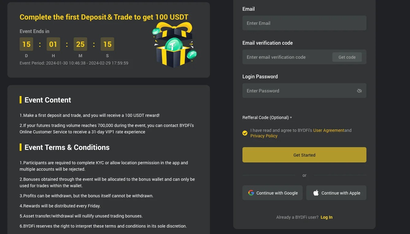 BYDFi Free Sign Up Bonus