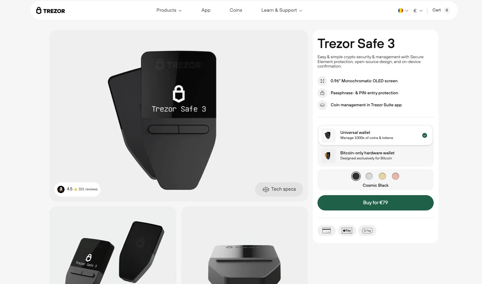 1. Trezor Safe 3 - Best Cold Storage Wallet Under $100