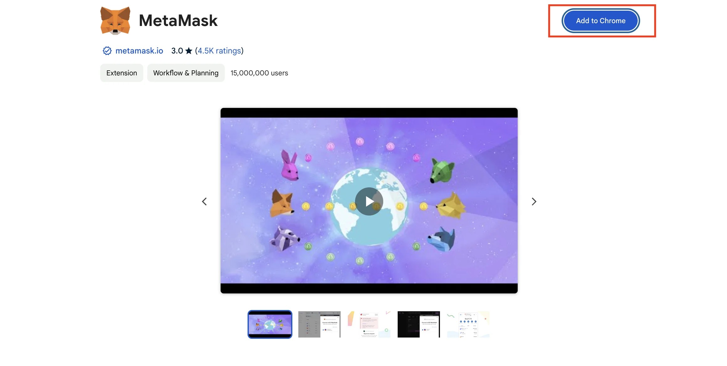 Metamask Extension - Add to Chrome