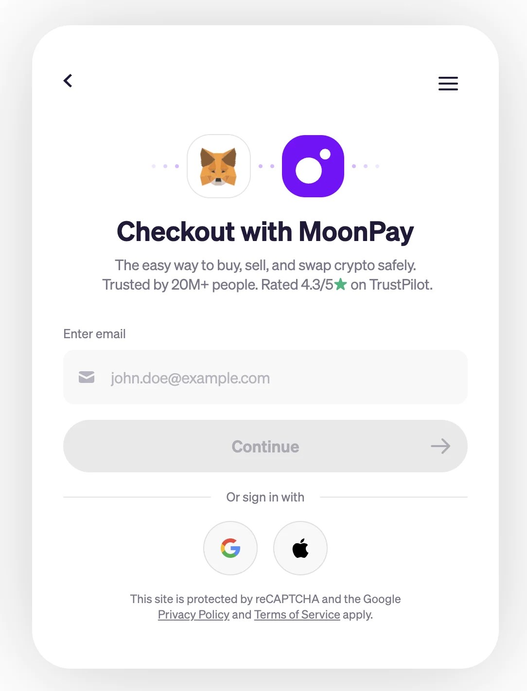 Proceed to checkout with MoonPay
