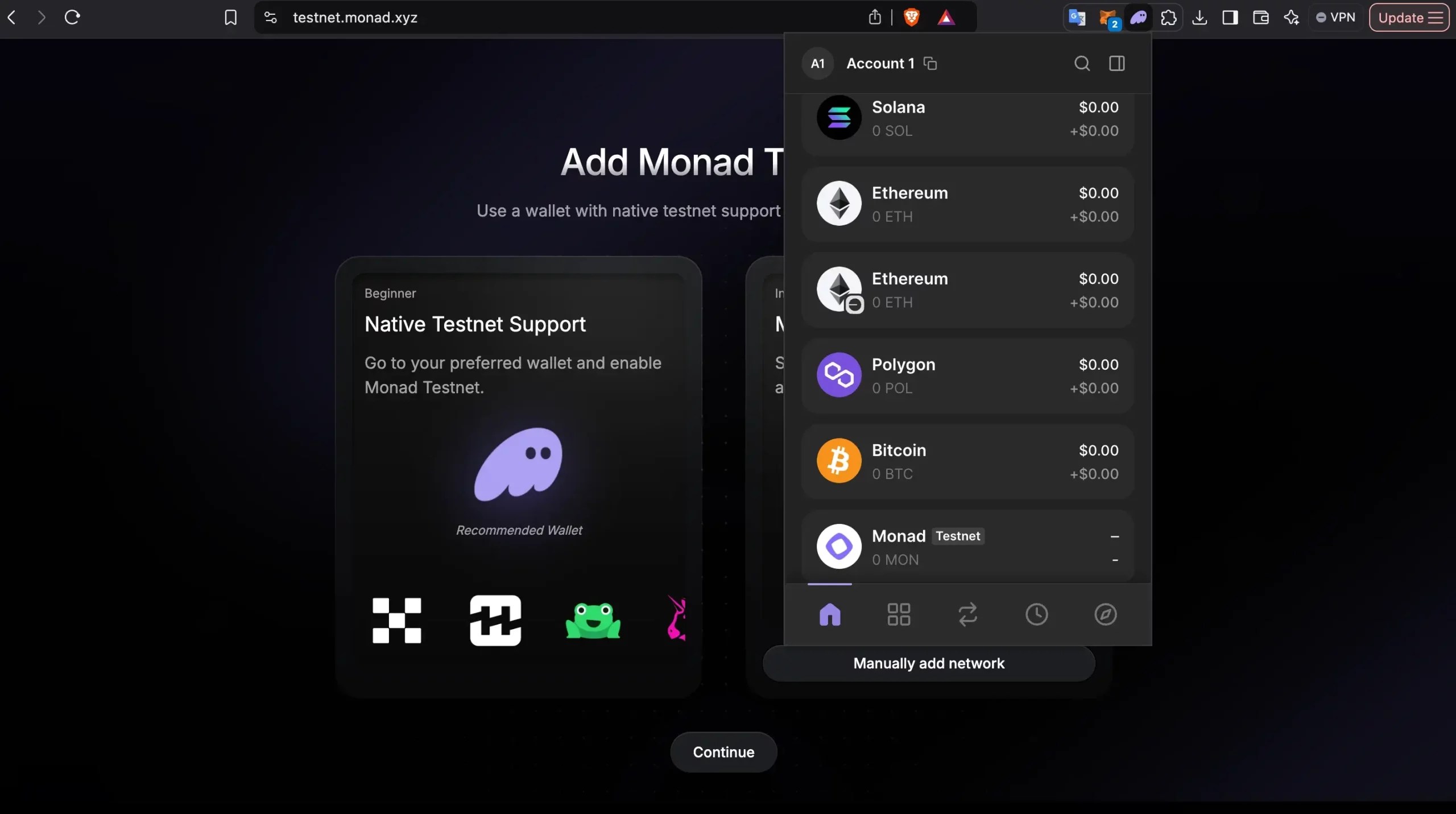 Monad Testnet - open Phantom Wallet