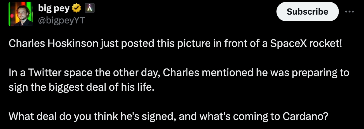 Charles Hoskinson Hints of SpaceX Collaboration