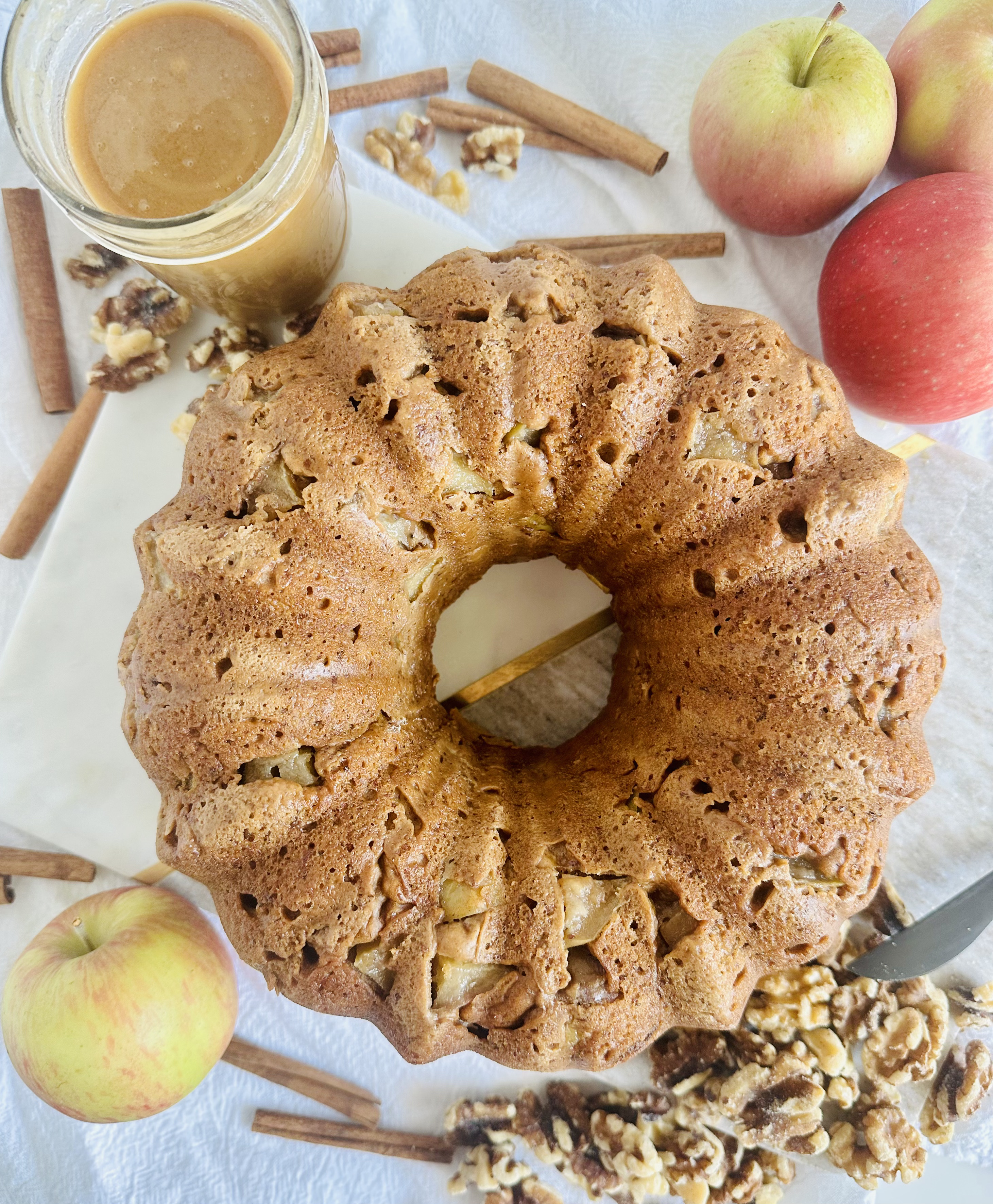 Healthy Apple Cake with Caramel Sauce