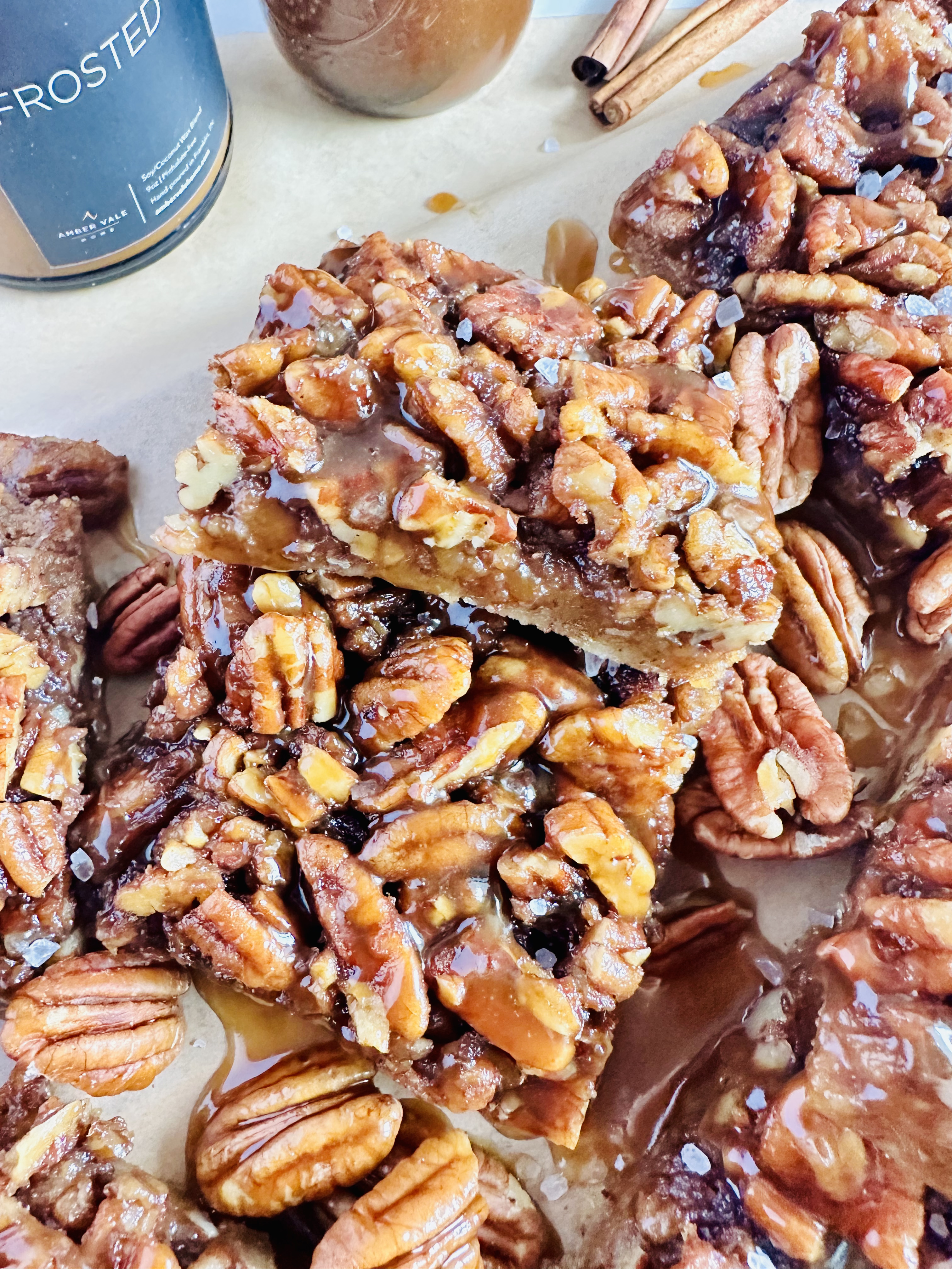 Vegan Pecan Pie Bars with Caramel Drizzle