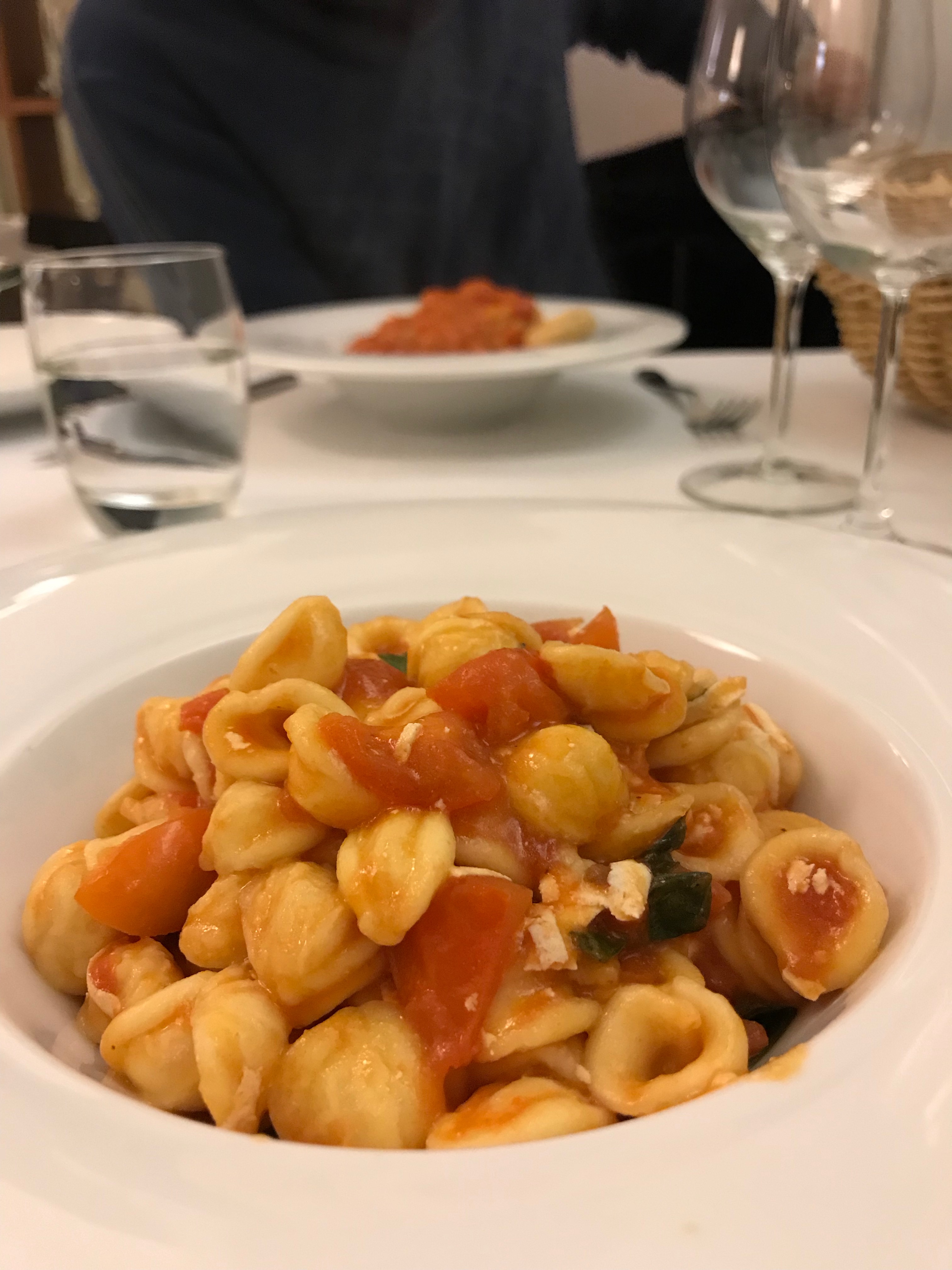 Orchietti with tomato and basil