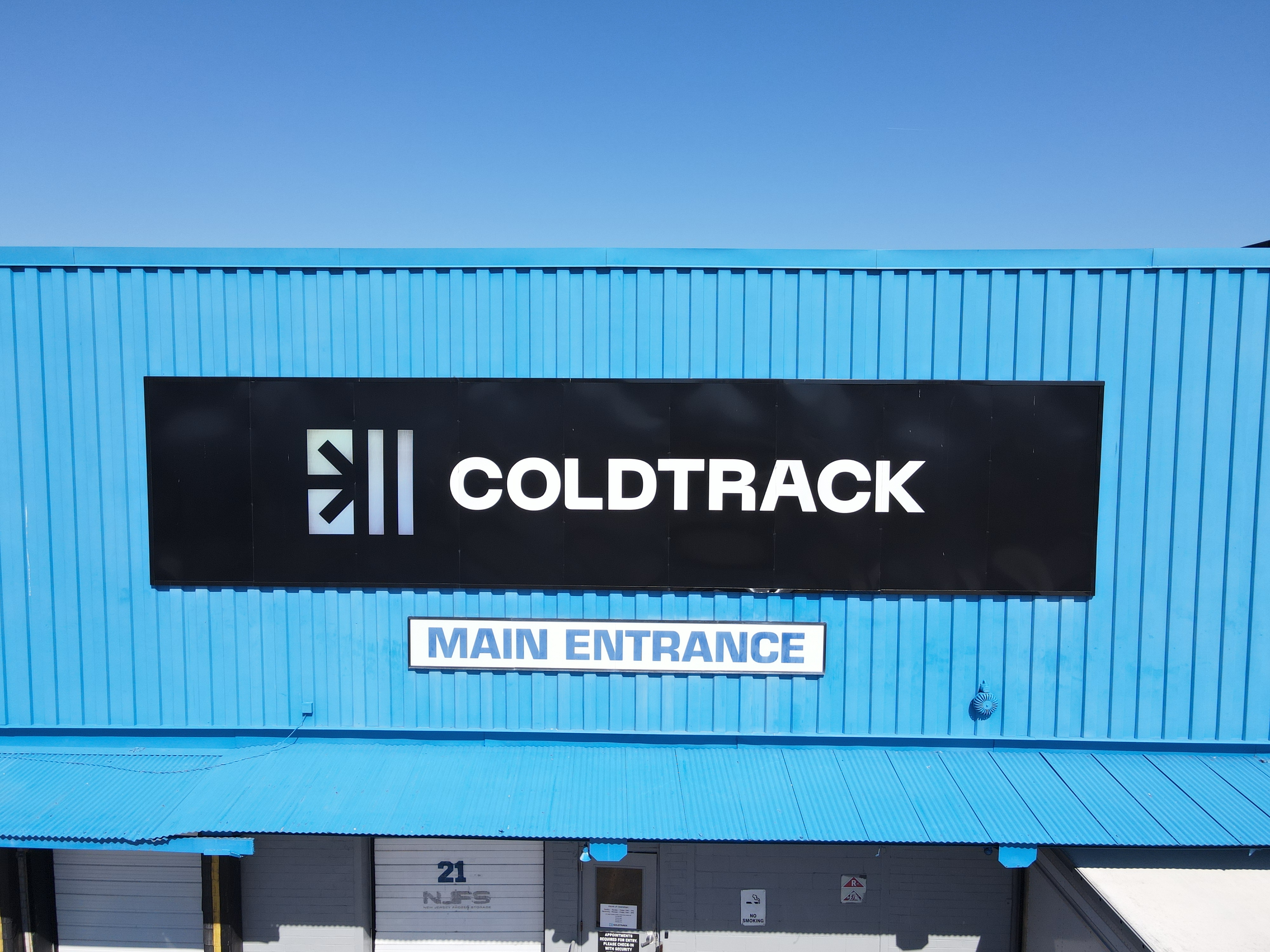 A close-up of the ColdTrack sign at our Edison, NJ facility - Welcome!