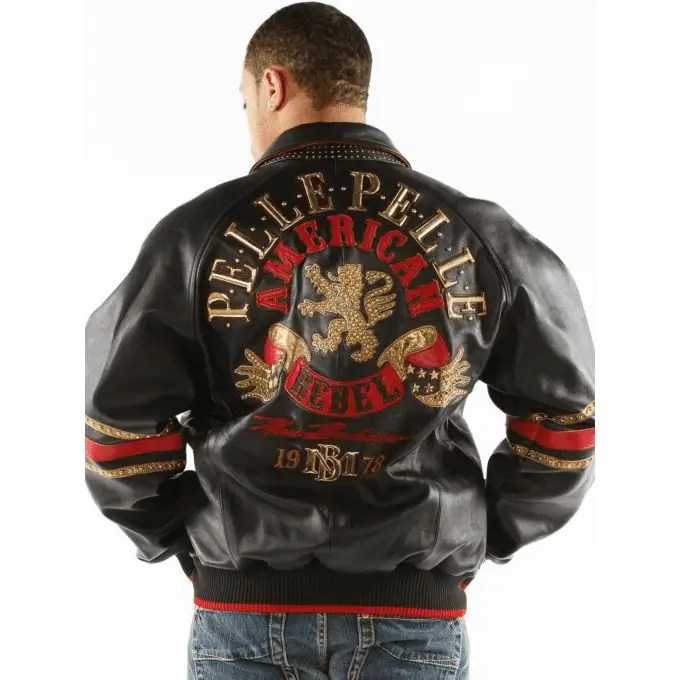 Pelle Pelle American Rebel Black Leather Jacket Pelle Pelle American Rebel Jacket Back Embroidery Authentic Pelle Pelle Black Rebel Leather Jacket