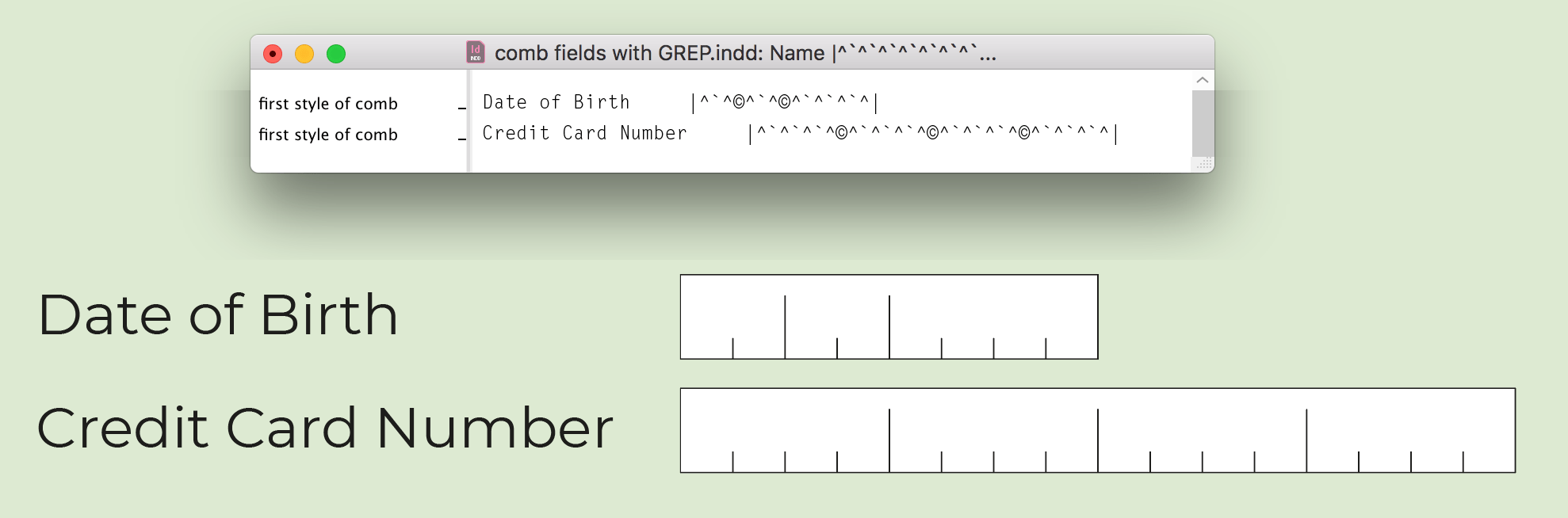 Quick and Dirty comb-style forms using GREP Styles – Colecandoo!