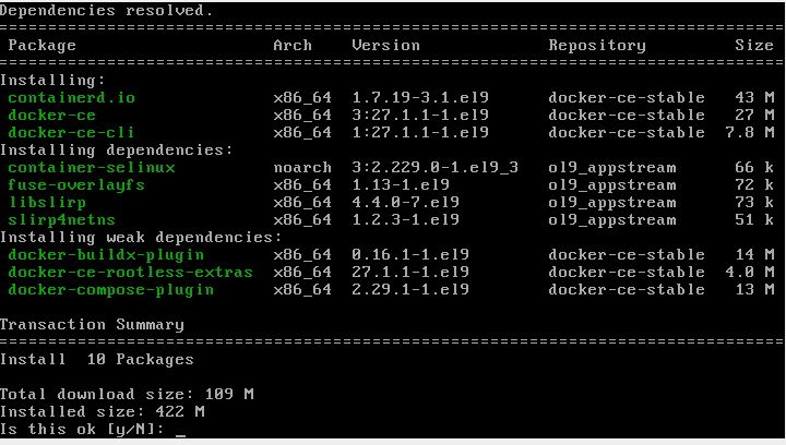 Oracle linux VM docker install packages