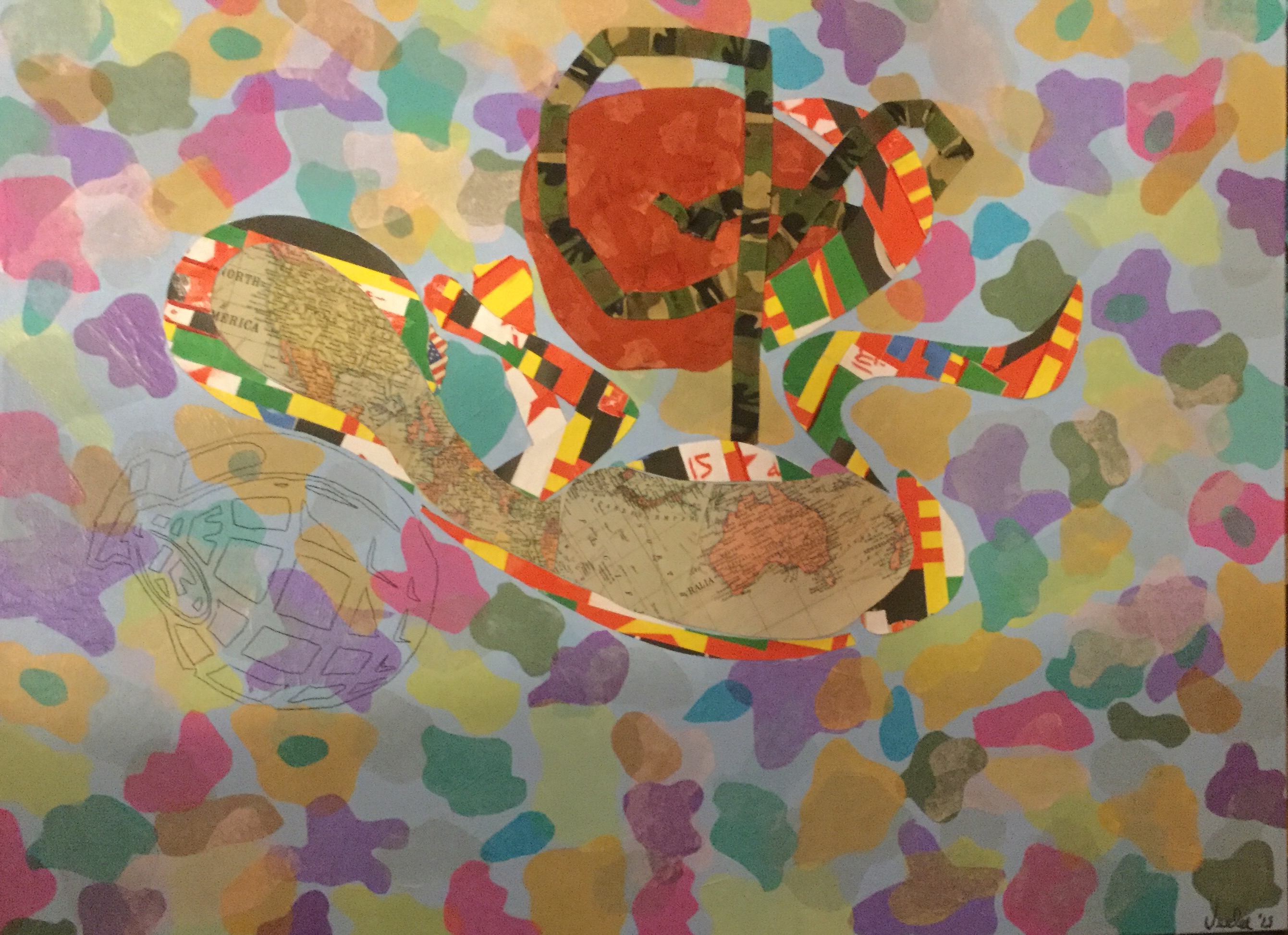 24" x 30", Paint, paper, fabric