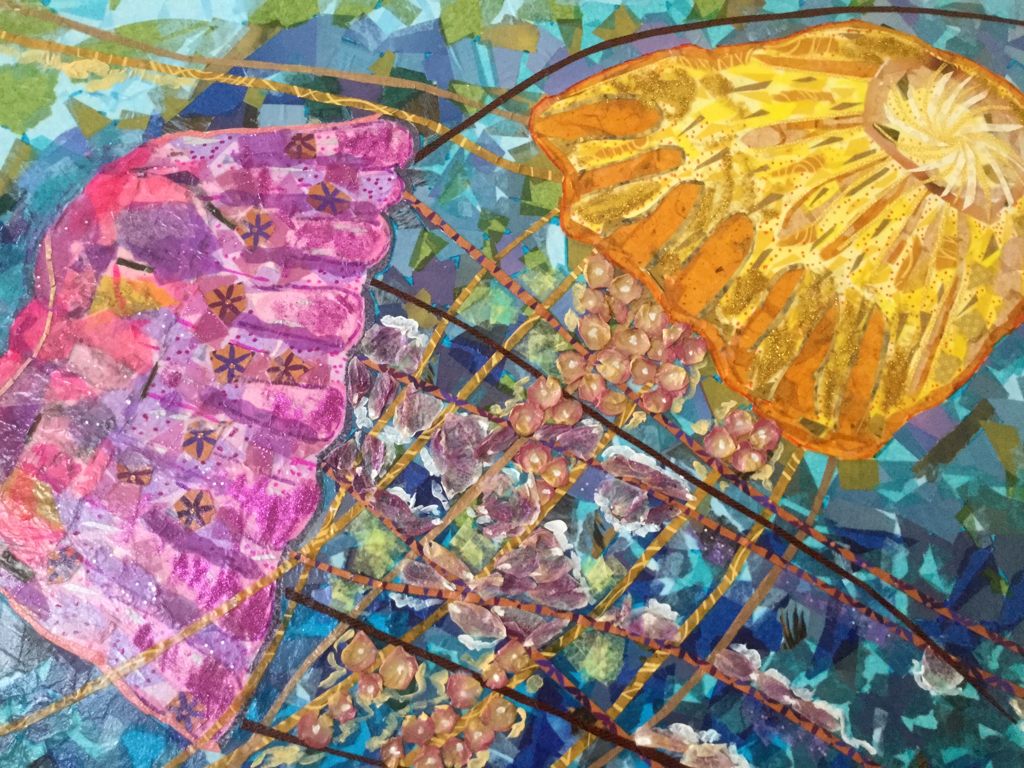 24" x 30", paper, orchids, rose petals