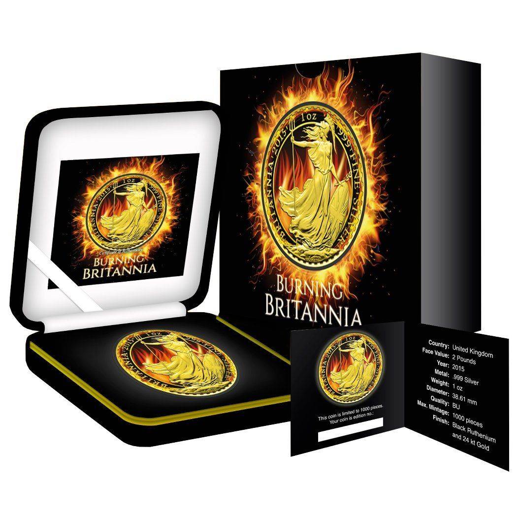 コレクション 2015 1oz Silver Coin Burning Britannia Burning Britannia Ruthenium 24K Gold Plated Silver Coin 1oz 2015