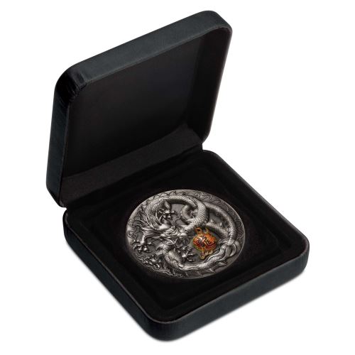 げ*う様 Dragon Silver Coin - Perthmint DRAGON- 2019 5 OZ PURE SILVER ANTIQUED COLORED COIN – PERTH MINT