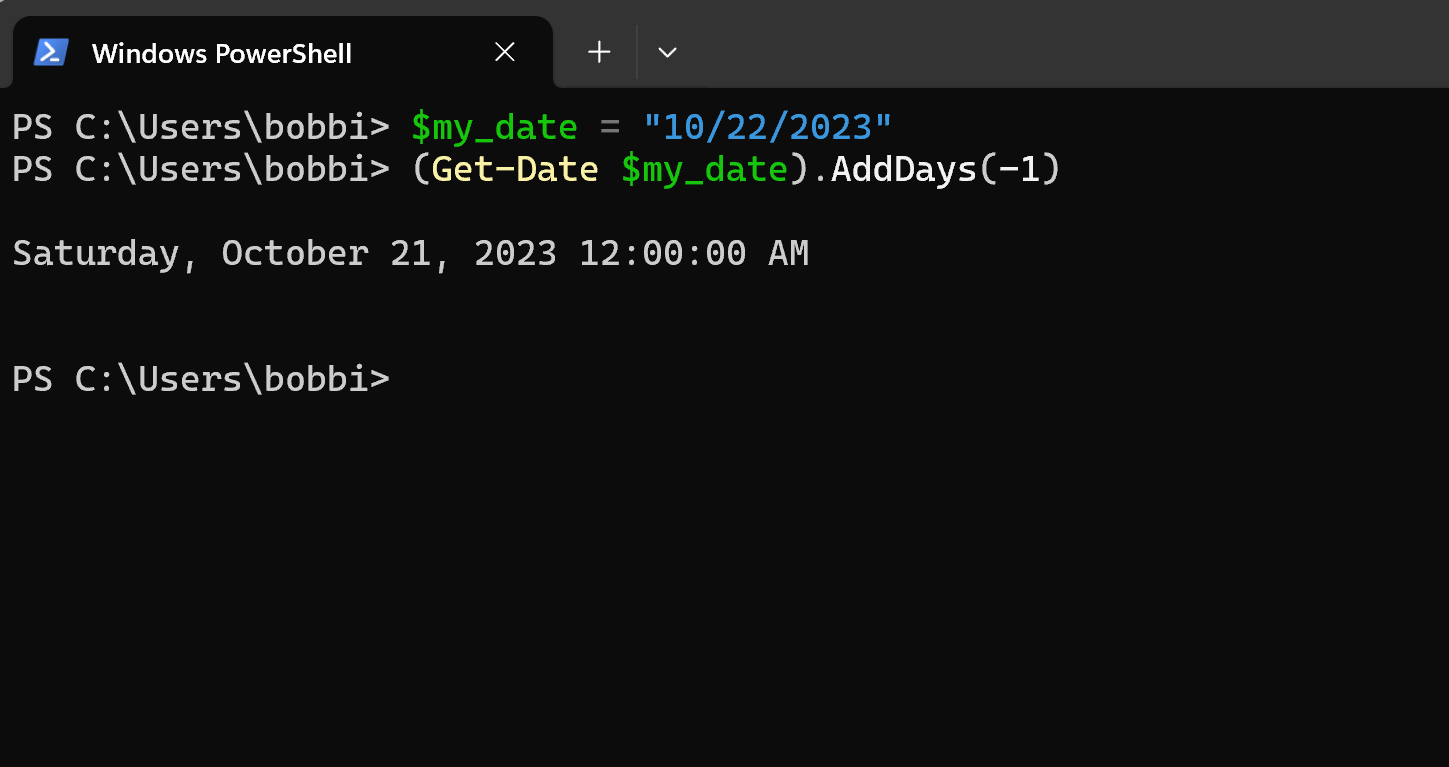 Powershell: how to subtract days from date