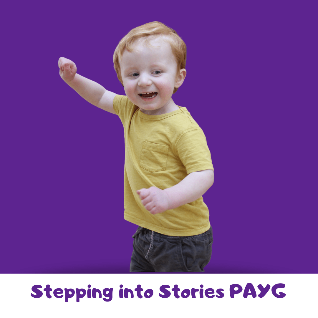 Toddler dancing with purple background