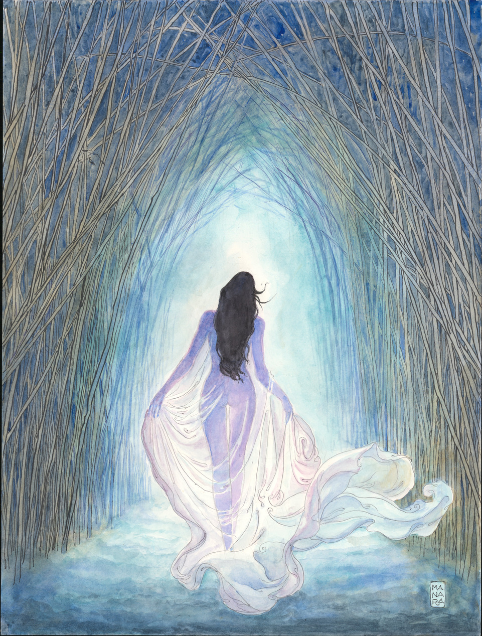 Copertina per la mostra "VISIONI. Milo Manara nel Labirinto", 2026, collezione dell'autore