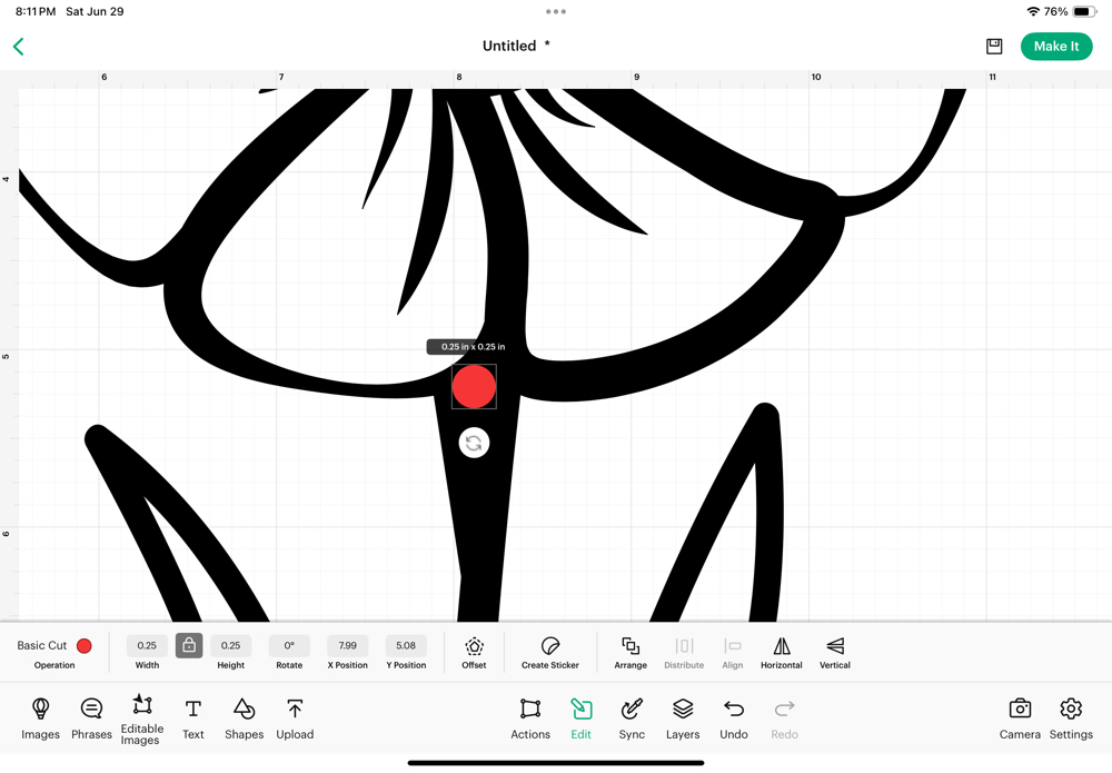 Screen shot showing the addition of a simple circle used to fill the empty space in the floral design.