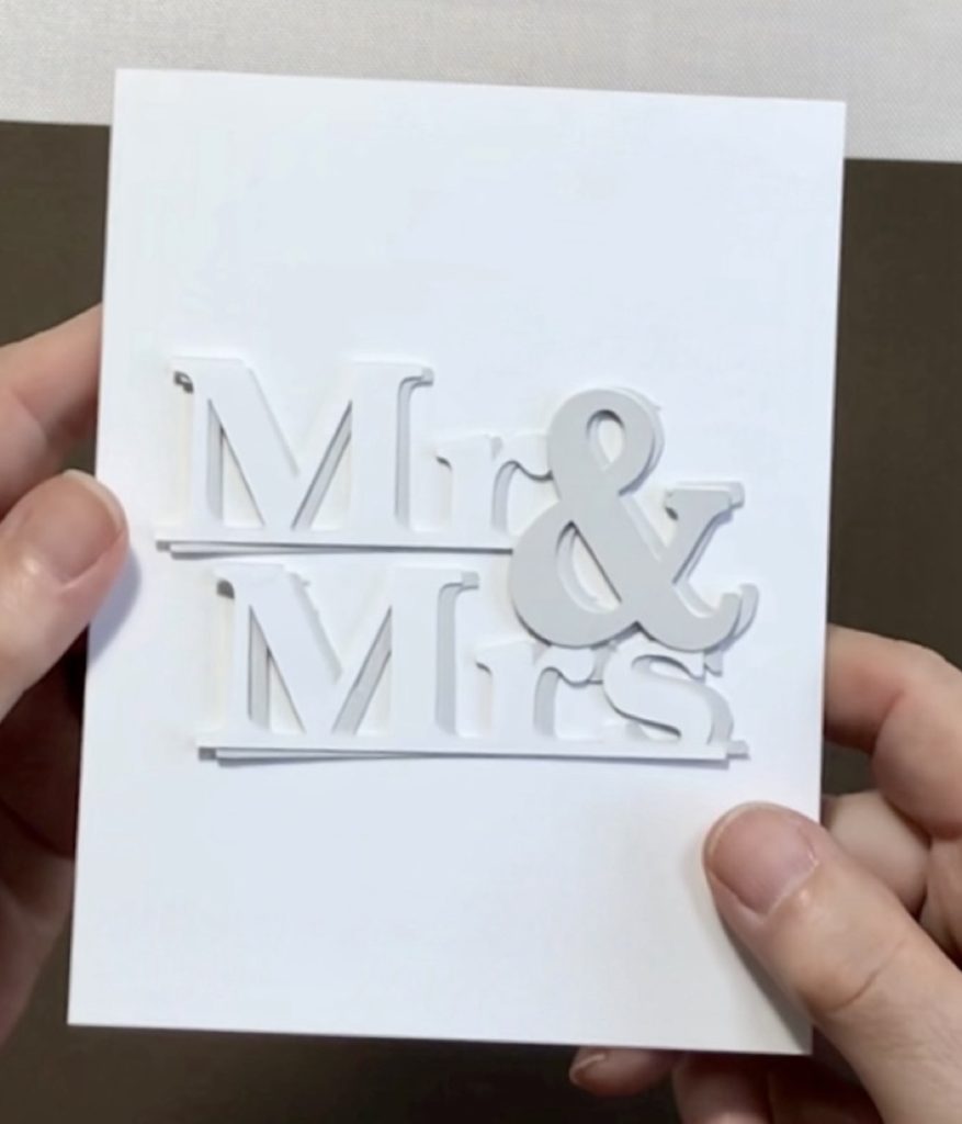 Photo showing the second color option for today’s wedding card with Classic Craft antique gray card. 
