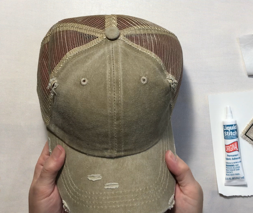 Screen shot showing how well the towels worked to stabilize the hat used in today's hat patch project.