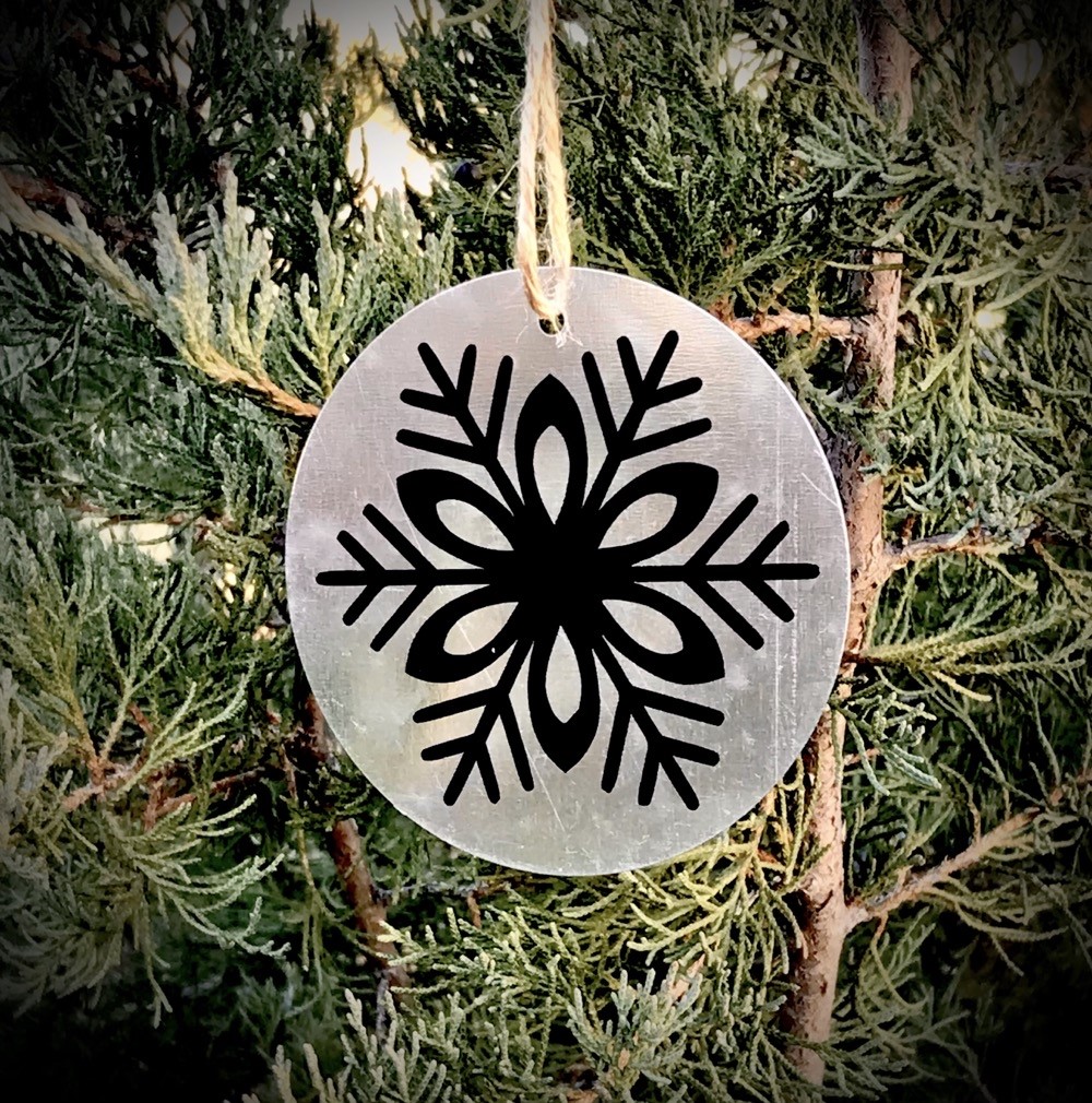 Photo of the third metal ornament made with Oracal 651 permanent vinyl for today's Simple Metal and Vinyl Christmas Ornaments post.